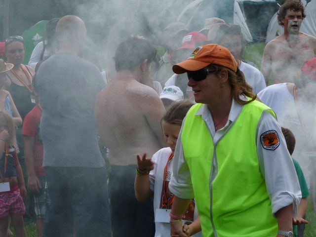 NSW Parks and Wildlife Officer and daughter at Smoking Ceremony